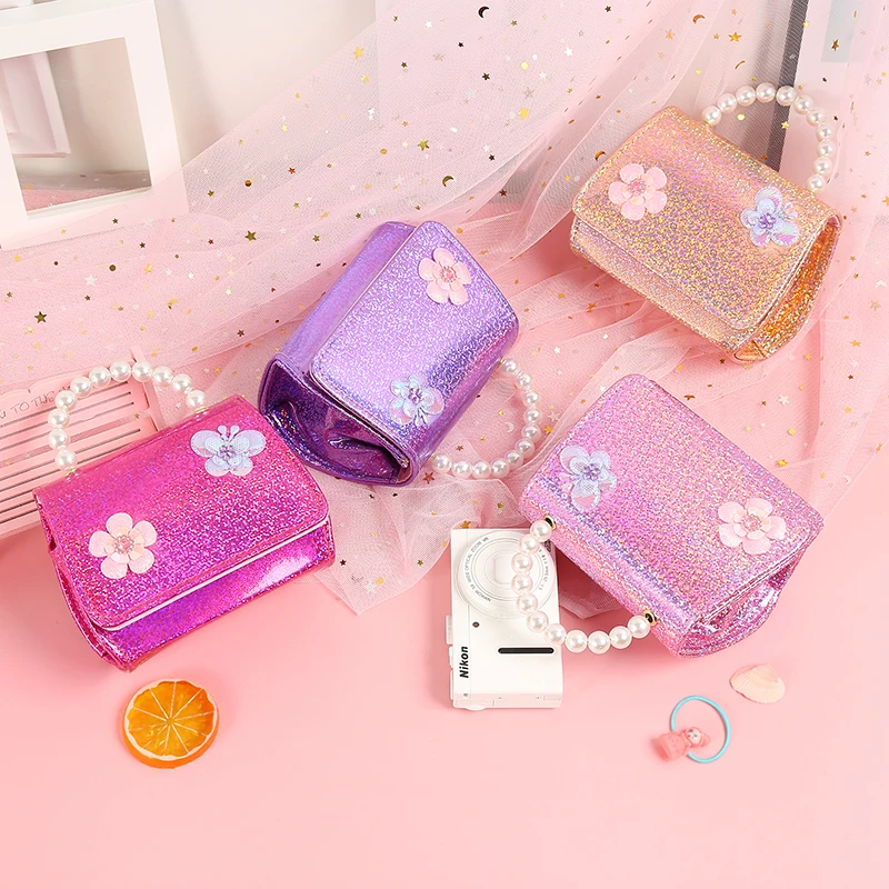 แฟชั่น Sequins กระเป๋าเด็กกระเป๋าถือ Mini Crossbody Messenger สาวเพิร์ลกระเป๋าผีเสื้อดอกไม้มือถือของขวัญเด็กกระเป๋า