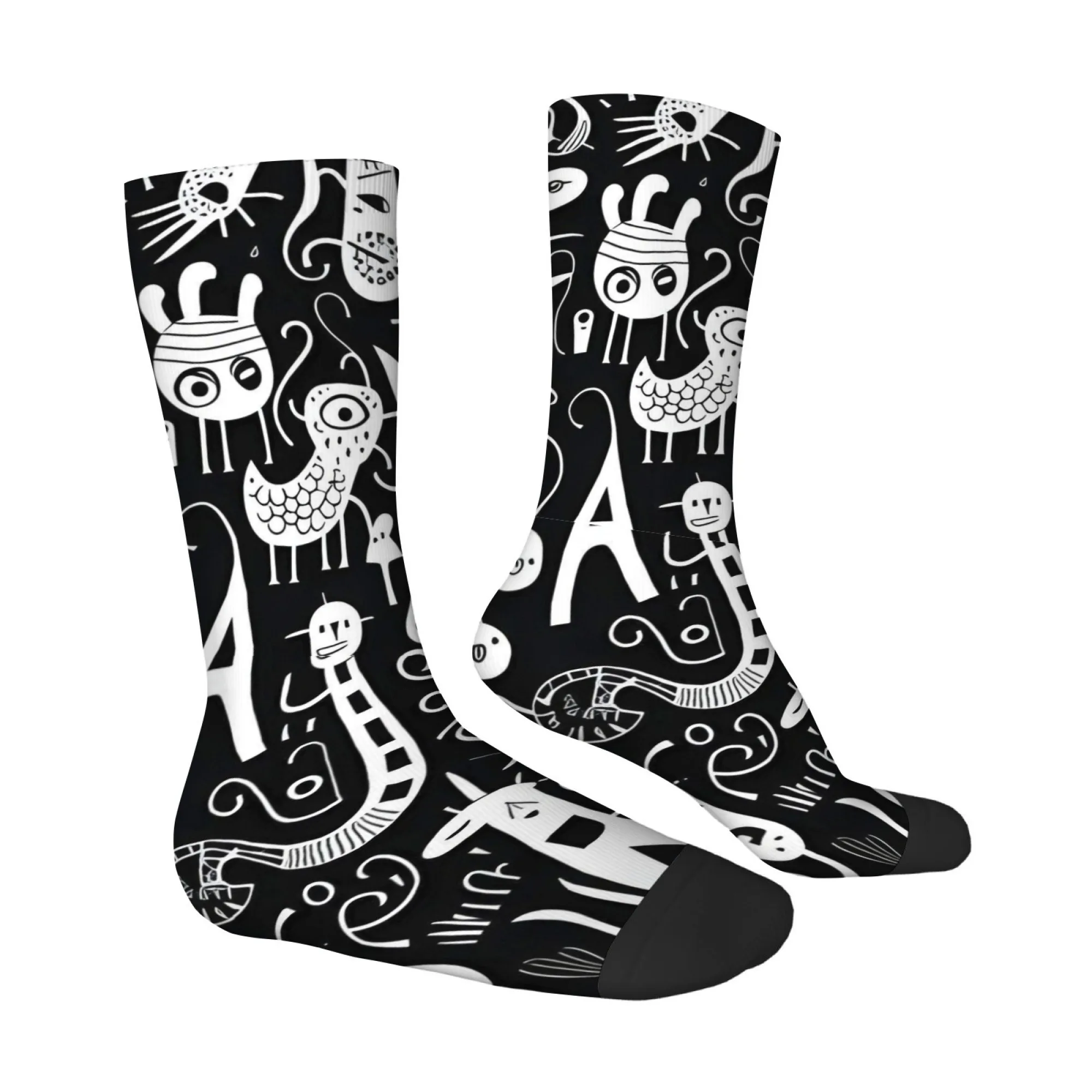 Black White Graffiti Quirky Print Men's Socks Comfortable Breathable Skin-friendly Street Hip-hop Fashion Outdoor Sports Socks