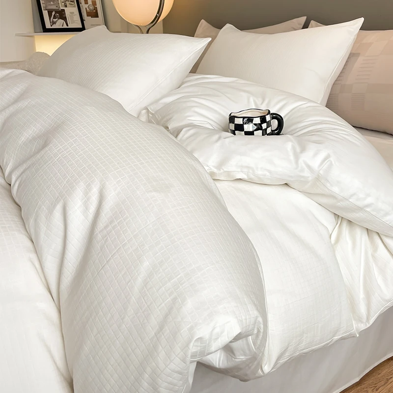 3/4pcs Light Luxury Jacquard  A Side 60S B Side 40S Cotton Bedding Set Duvet Cover King Queen Single Size With Sheet Pillowcases