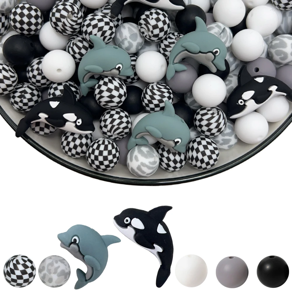 42Pcs Dolphin Shark Silicone Beads Set DIY Beaded Necklace Bracelet Decoration Pen Jewelry Pendant Etc. Holiday Birthday Gift