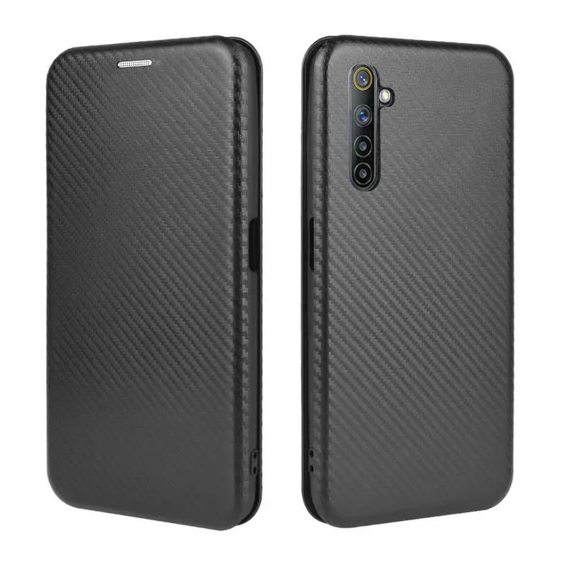 Realme 6 Pro Flip Cover Cases Realme 6 5 5s Pro X50 X2 Pro Q K5 Carbon Fiber Business Book Case Realme6 Realme5 RealmeQ Bumper