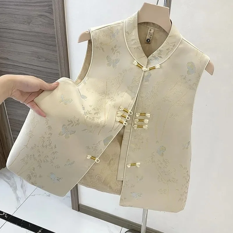 

Chinese Style Vest Jacket Women's Spring Autumn 2025 New Sleeveless Coat New Buckle Thin Waistcoat Ladies Fashion Cardigan Tops