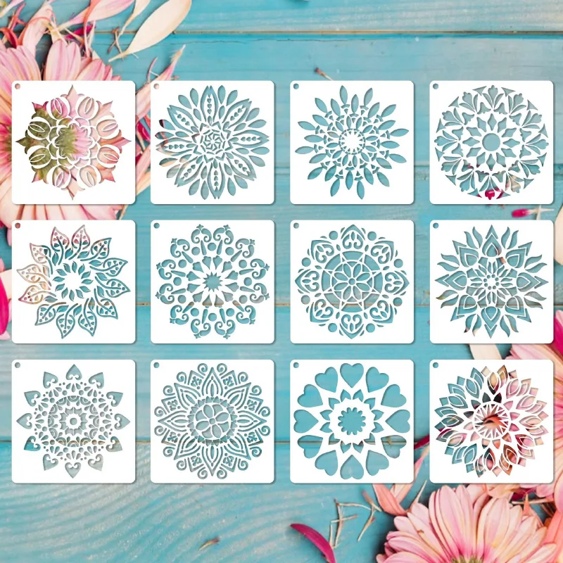 Hollow Mandala Stencils Painting Craft Templates Children Drawing Learning Boards DIY Rock Art Project Wood Furniture Decoration