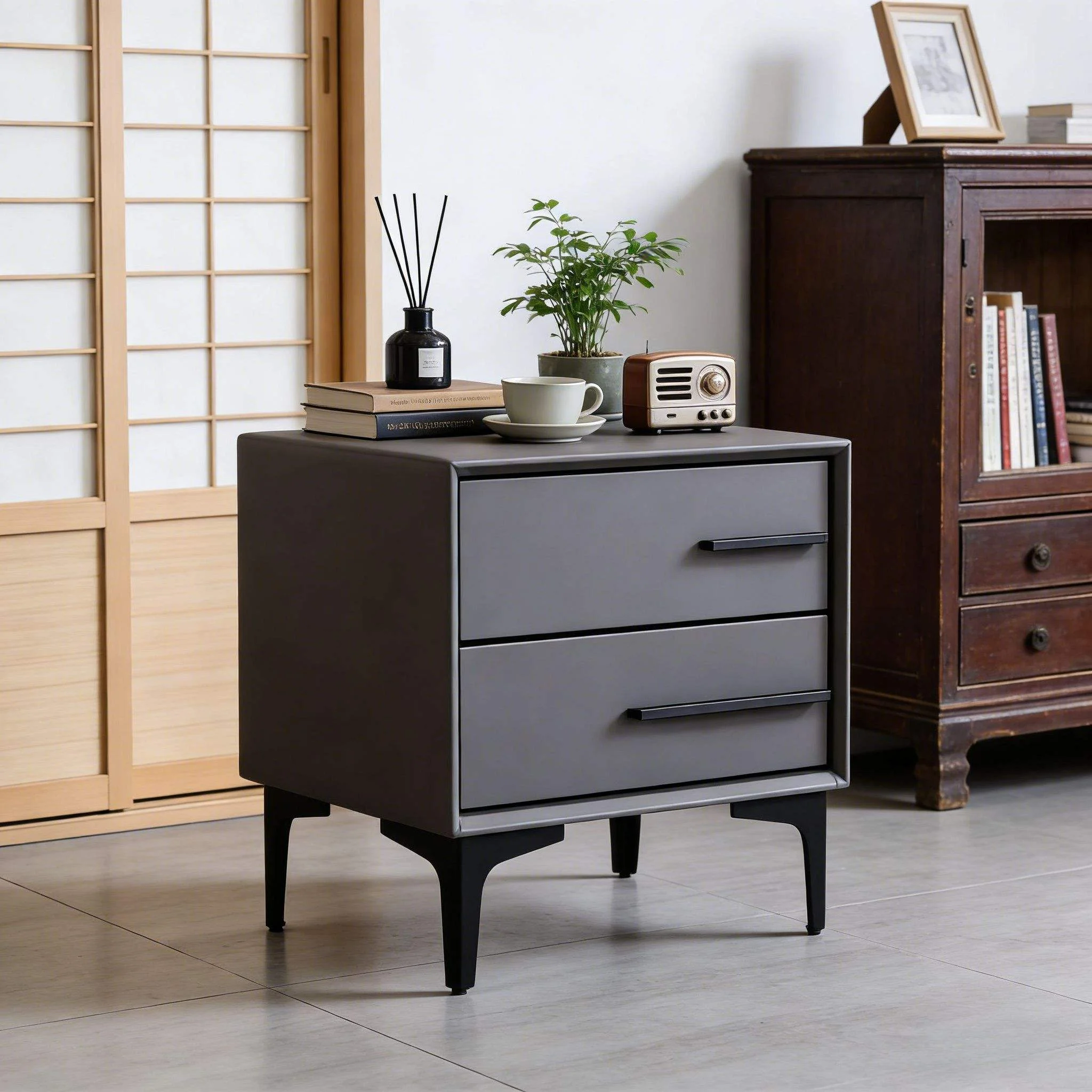 #Sleek Modern Bedside Cabinet, No-Assembly Luxury Scandinavian Storage, High-End Master Bedroom Bedside Table