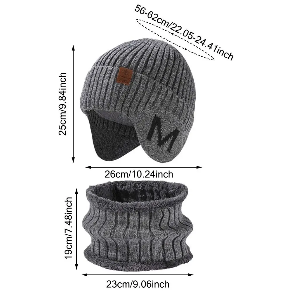 Gorro de invierno de punto Unisex, bufanda forrada de lana, calentador de cuello grueso, gorro de calavera cálido con protección para los oídos para hombres y mujeres