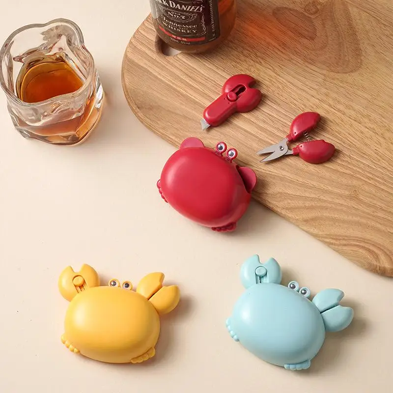 Cute Cartoon Crab Magnetic Bottle Opener 3-in-1 Fridge Magnet With Mini Scissors Box Cutter Multifunctional Kitchen Gadget
