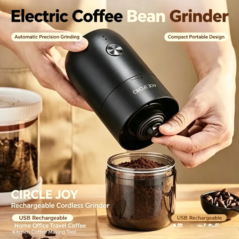 CIRCLE JOY Rechargeable Cordless Coffee Bean Grinder Compact Automatic Precision Electric Kitchen Coffee Tool