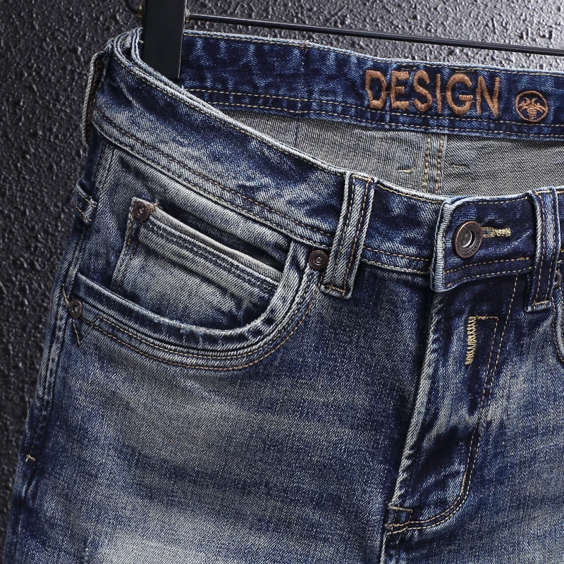 Newly Fashion Men Jeans Retro Blue High Quality Elastic Stretch Slim Fit Ripped Jeans Men Vintage Trousers Designer Denim Pants