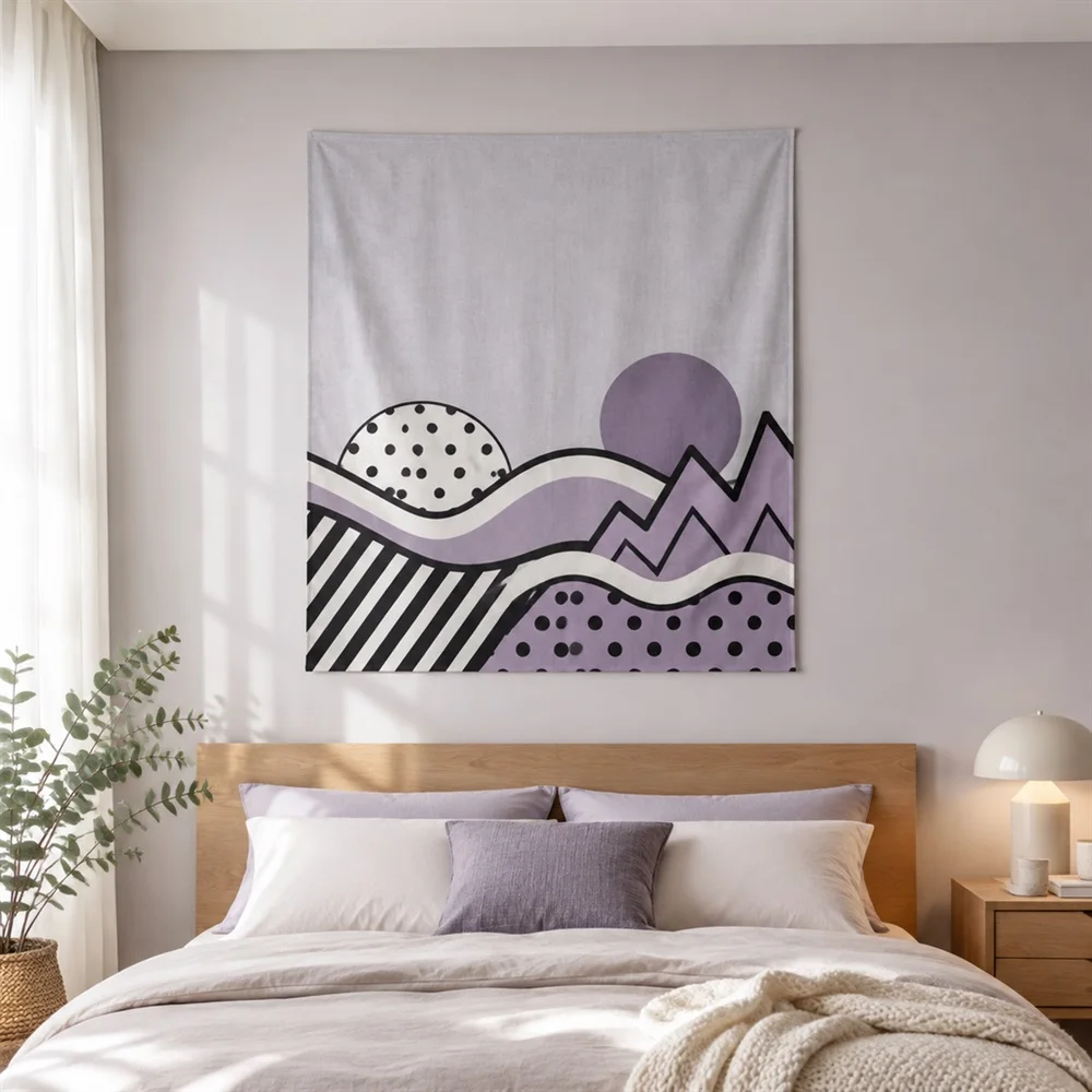 VIKAMA Bold Outline Geometry Layered Bands Tapestry Wall Hanging, Postmodern Wall Decor Tapestries for Study Living Room Bedroom