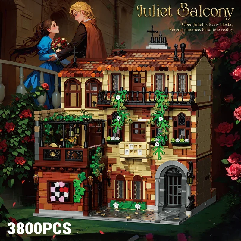 

3800PCS Juliet Balcony Building Blocks Sets Small Particle MOC Street View Romantic House Bricks Model DIY Assembly Build Toys
