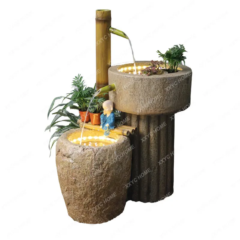 Japanese-Style Pastoral Bamboo Landscape Fish Tank Indoor Water Fountain Living Room Balcony Courtyard Office Decoration