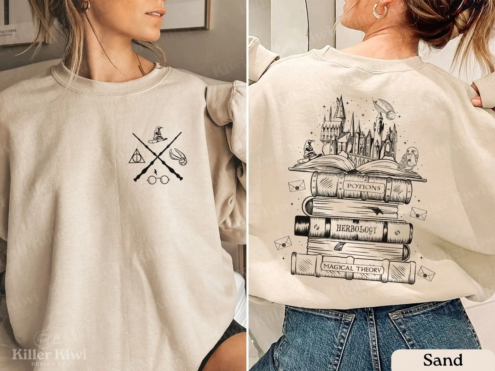 Vintage Cartoon Magic Tome Castle Wizard Hat Incantation Two-sided Print Women Sweatshirt New Hot Sale Fashion Comfort Girl Tops