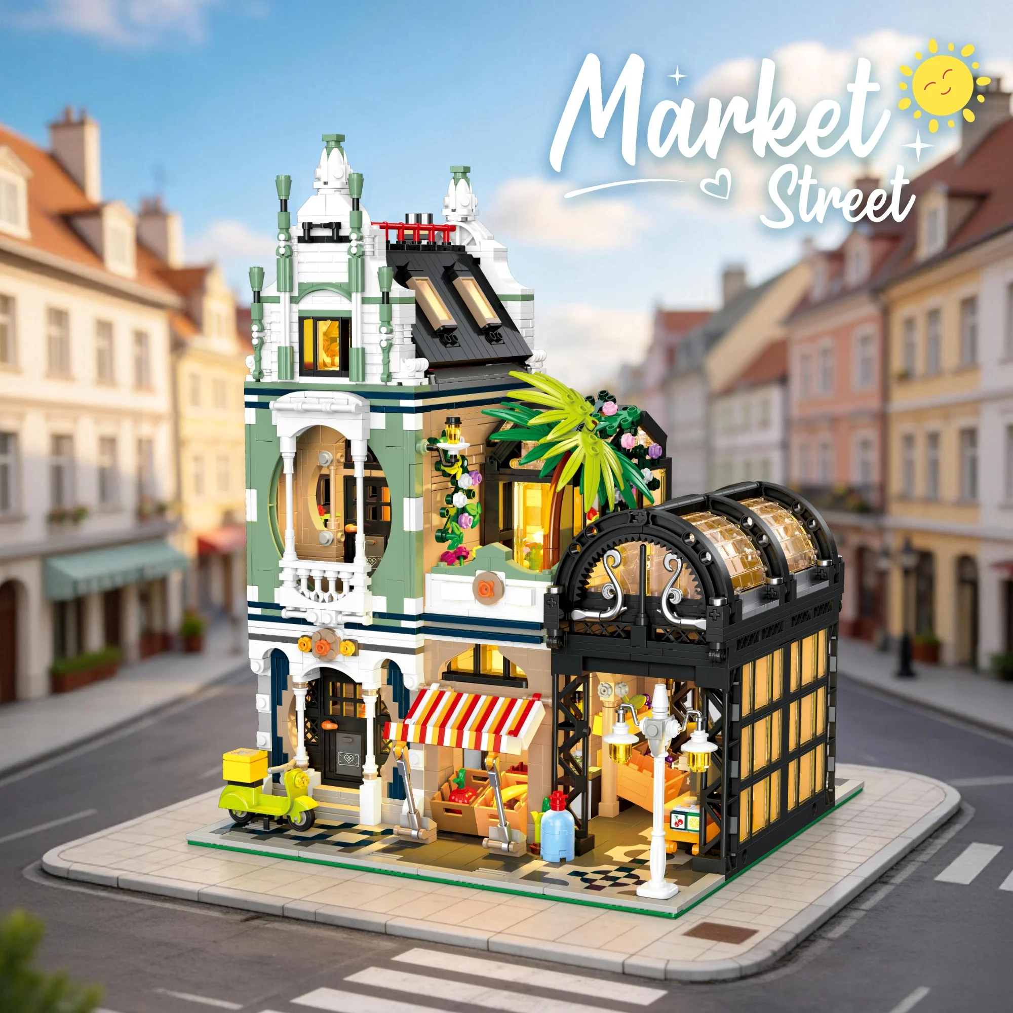 2892pcs Market Street Building Blocks Creative Street View Architecture Modular Construction Model Bricks Toys for Adults Gifts
