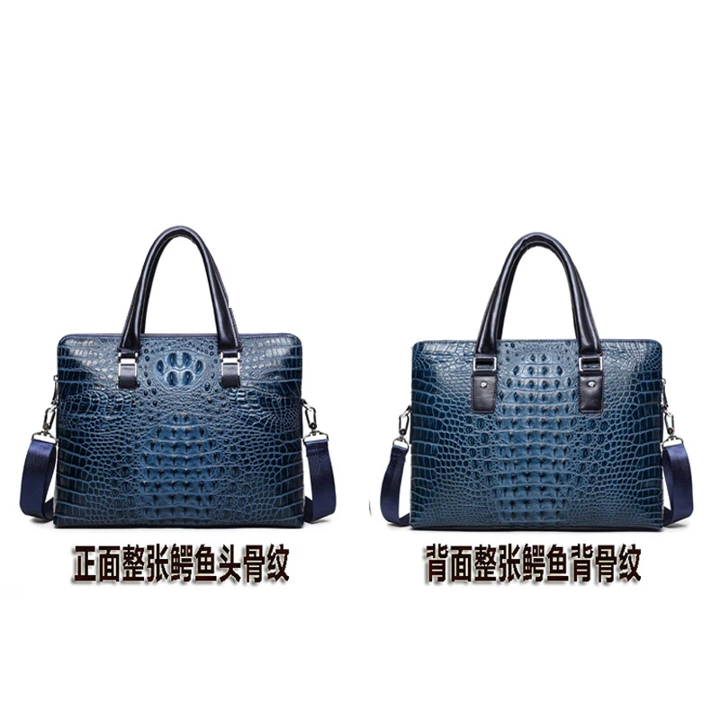 Genuine leather crocodile print briefcase men's Handbag One Shoulder bag double zipper suitcase head layer cowhide computer bag