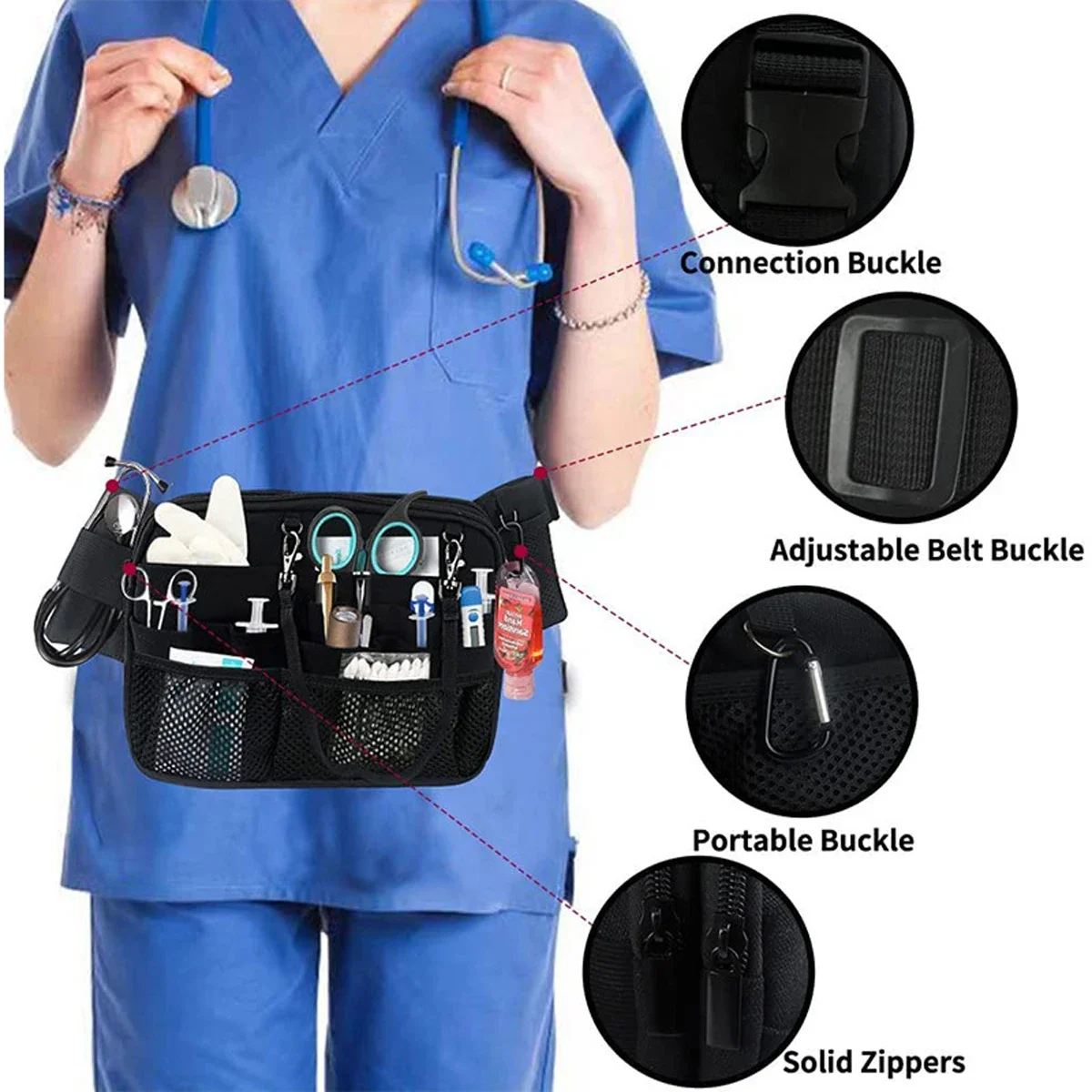 พยาบาล Fanny Pack Multi Pocket เอว Organizer เข็มขัดปรับสายรัดเอวพยาบาลเอวกระเป๋า Organizer กระเป๋าแบบพกพา