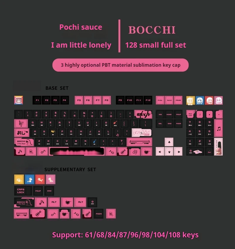 Creative Anime Theme Mechanical Keyboard Keycaps 104keys Pbt Material Pochi Sauce Pattern Tablet Laptop Computer Keyboard Keycap