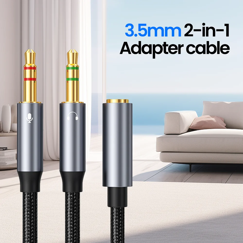 Cable de audio 2 en 1, cable adaptador de micrófono para auriculares de 3,5 mm, cable adaptador para auriculares de computadora, cable para auriculares