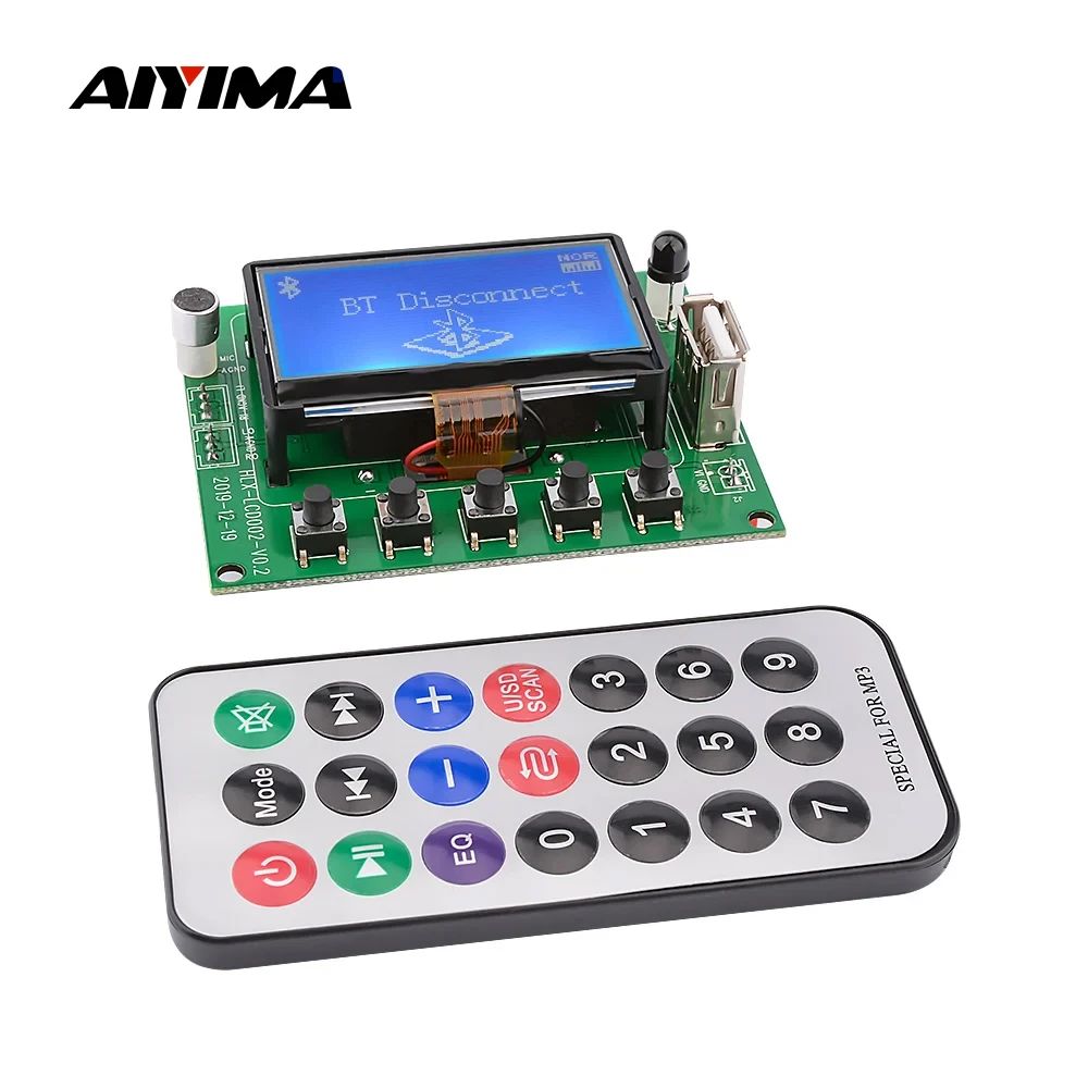 AIYIMA MP3 Decoder Board Module 12V Lyrics Display LCD Bluetooth 5.0 Car USB MP3 Player WMA WAV Support TF Card USB FM Remote