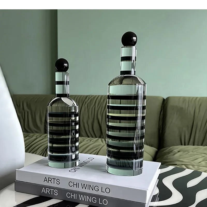 Stripe Transparent Geometric Crystal Bottle Statue Desk Decoration Zebra Stripes Sculpture Ornaments