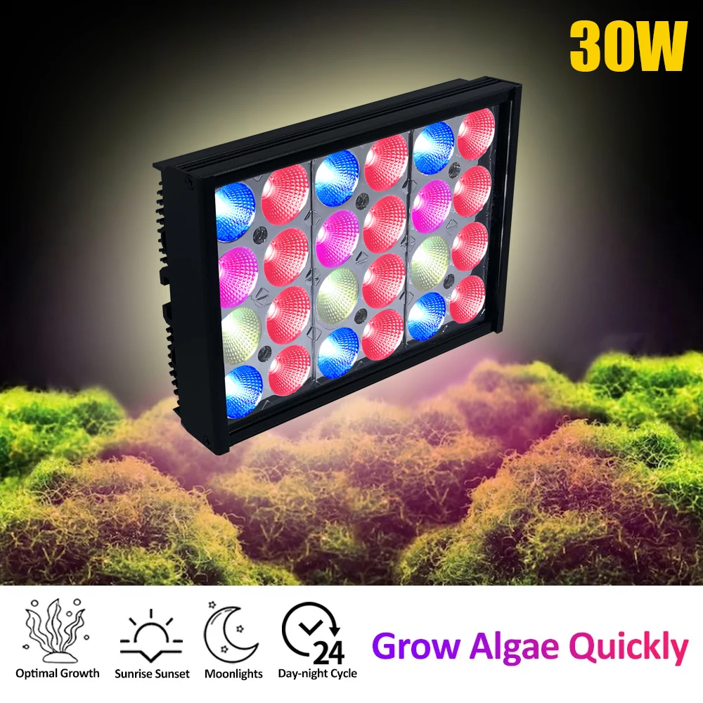 PopBloom-Refugium Light with Timer, Algae Tank Light, Full Spectrum for Seaweed Filter, Refuge Algae Growth, 30W