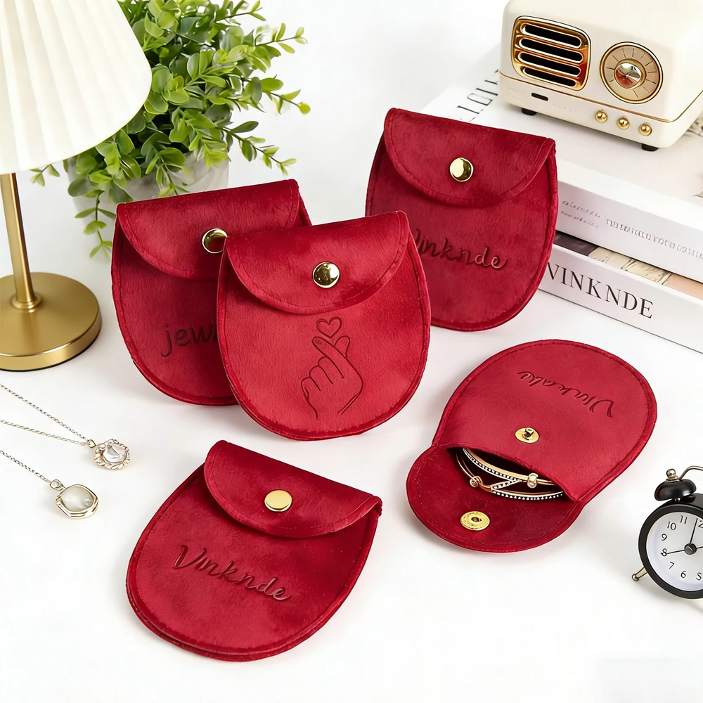 

50/100Pcs Small Velvet Oval Suede Ring Earring Pouch Gold Button Closure Jewelry Bag for Necklaces Gemstone Earrings Snap Bags