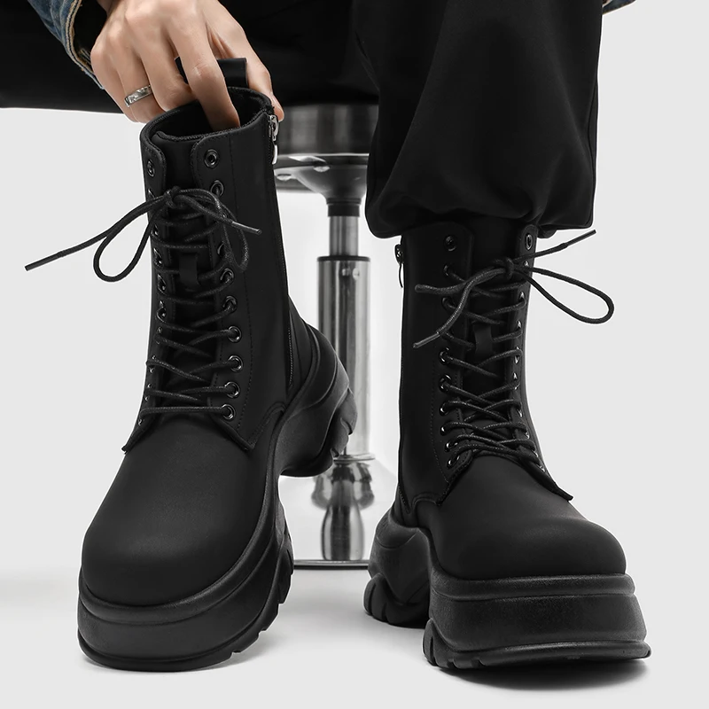 

2025 New Men's Invisible Insole Height-increasing Boots, Thick Fleece Thick-soled Warm Ankle Boots, Black Ankle Boots