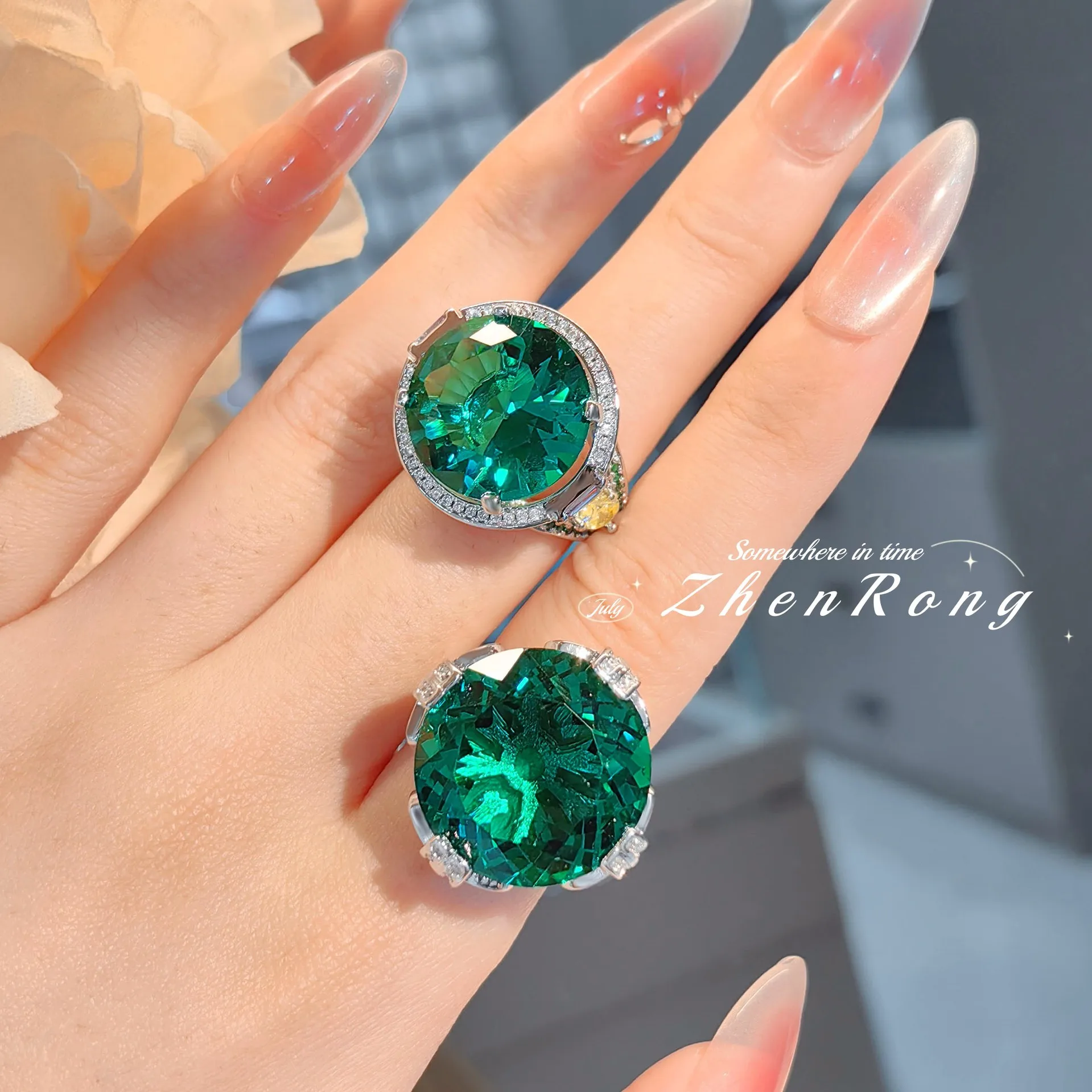 

2024 New Luxury Fashion Green Zircon Crystal Rings For Women's Engagement Wedding Anniversary Party Personalized Jewelry