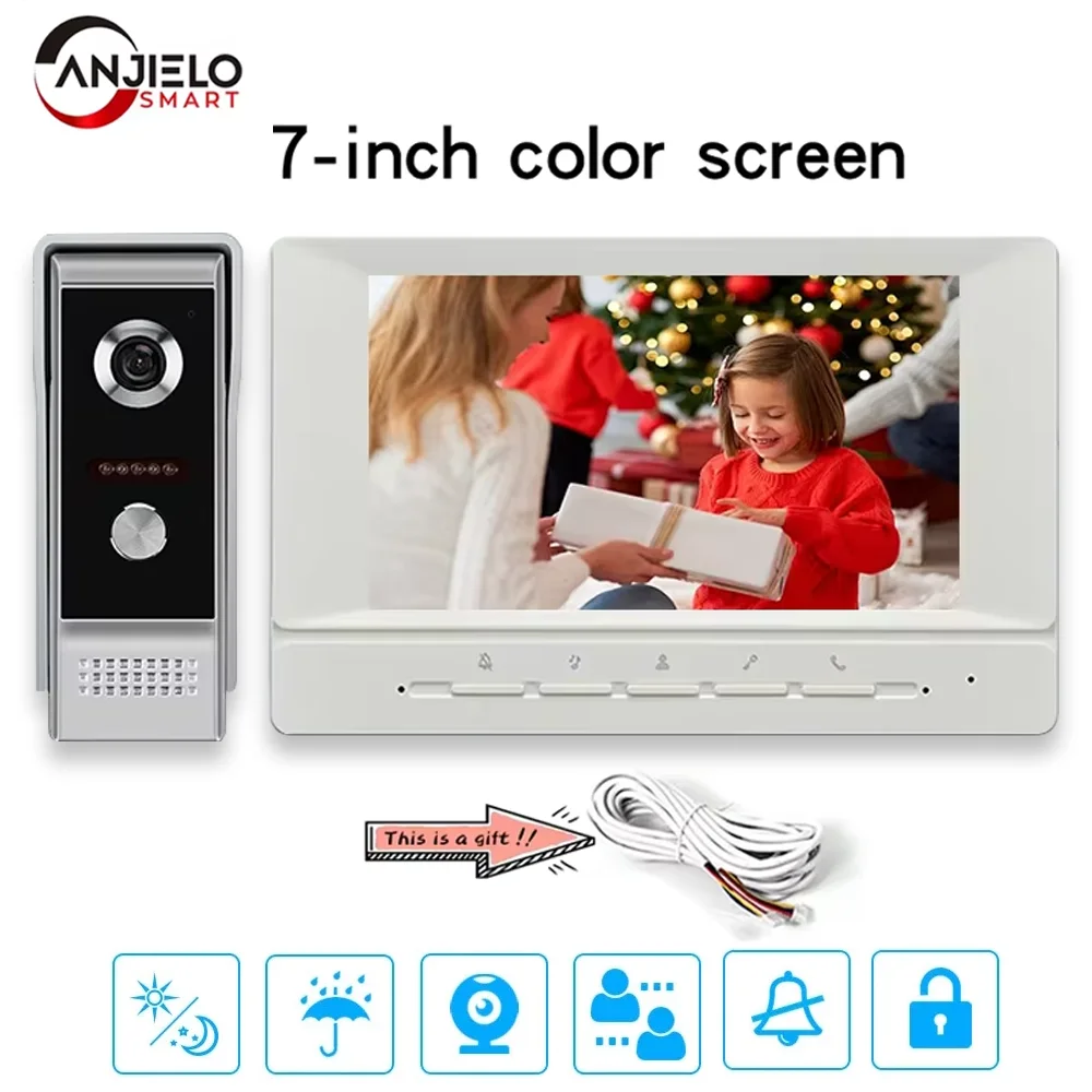 Anjielosmart วิดีโออินเตอร์คอมแบบมีสาย-คงเชื่อมต่อกับครอบครัวและผู้เยี่ยมชม หน้าจอขนาด 7 นิ้ว กล้อง และอินเตอร์คอมพร้อม Night Vision
