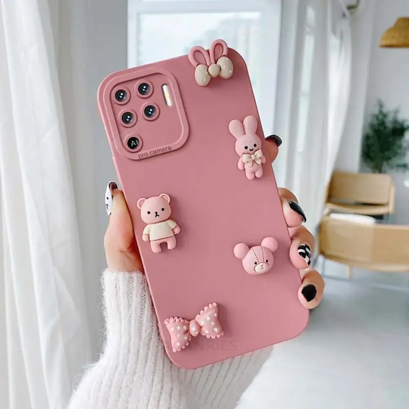 Reno5lite Cute 3D Bears Silicone Case For Oppo Reno 5 6 7 Reno5 Lite Reno10 10 Pro A94 A74 Cartoon Back Cover Realme 8 9 4g 5g