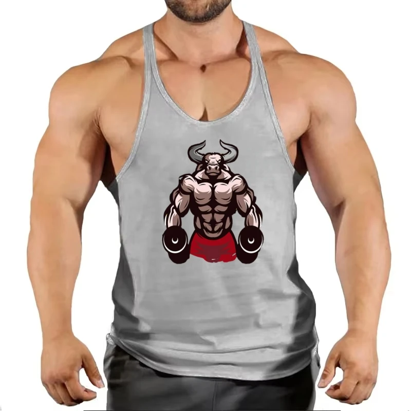 

Bull Graphic Sleeveless Gym Tank - Breathable Fitness Top for Bodybuilding, Workout & Training, Great for Active Men