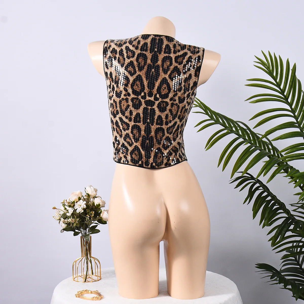 Autumn New Sequins Leopard Print Vest Women