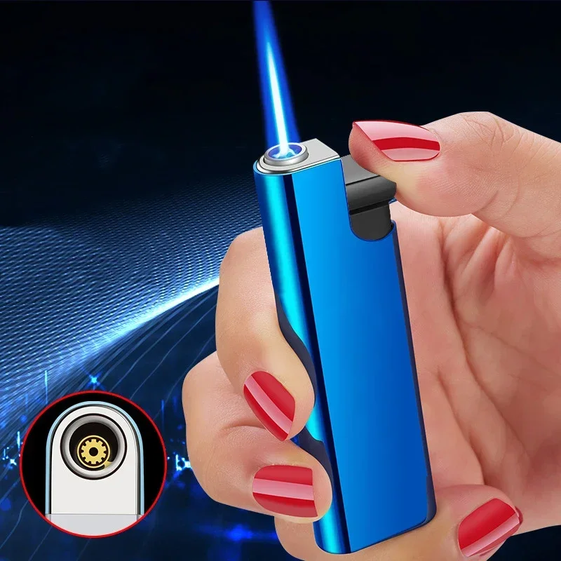 2024 New outdoor windproof direct spray blue flame lighter cigarette lighter cigar accessories camping tools ignition kitchen