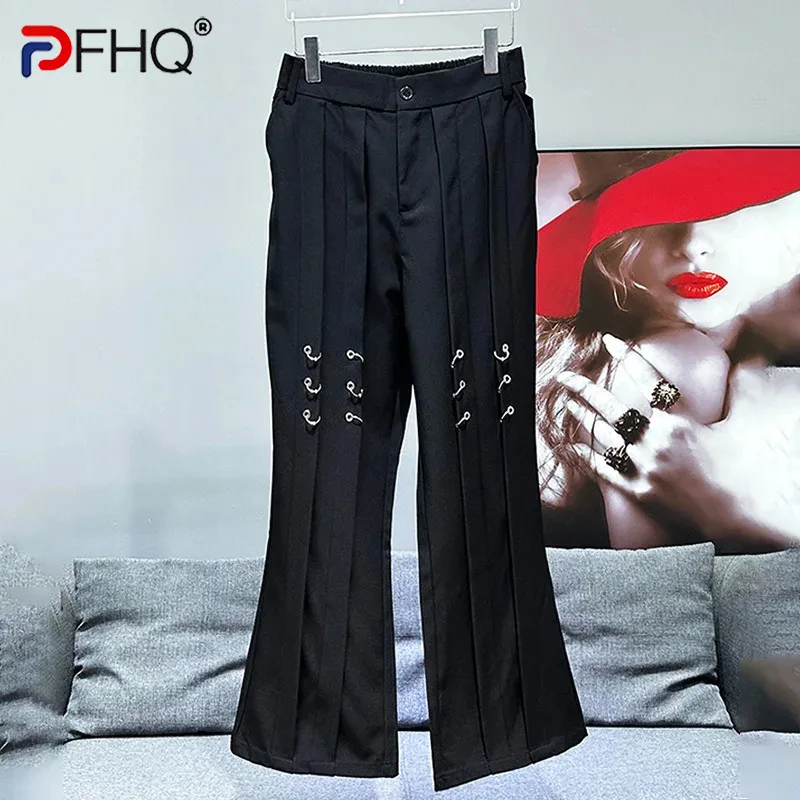 

PFHQ Men's New Niche Deconstruction Metal Pants Summer Solid Color Straight Loose Original Versatile Male Trousers Chic 21Z4696