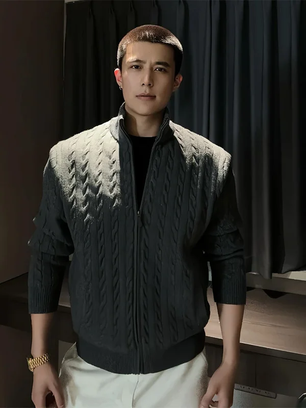 

Ele Emed Knit Sweater Men's Open Cardigan Stand Collar Autumn Faionable Versatile Color Casual Sle Long Sve