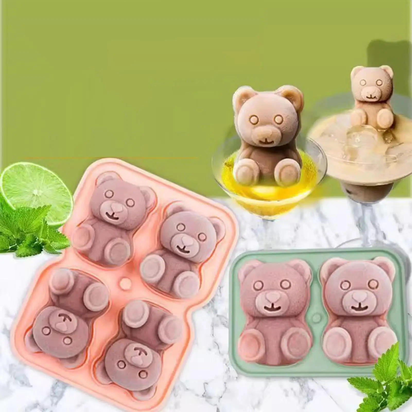 Bear-shaped Silicone Ice Cubes Tray 3D Bear Ice Cubes Mold Silicone Freezer Tray Mold Bear Shaped Cake Mold Ice Maker Ice Trays