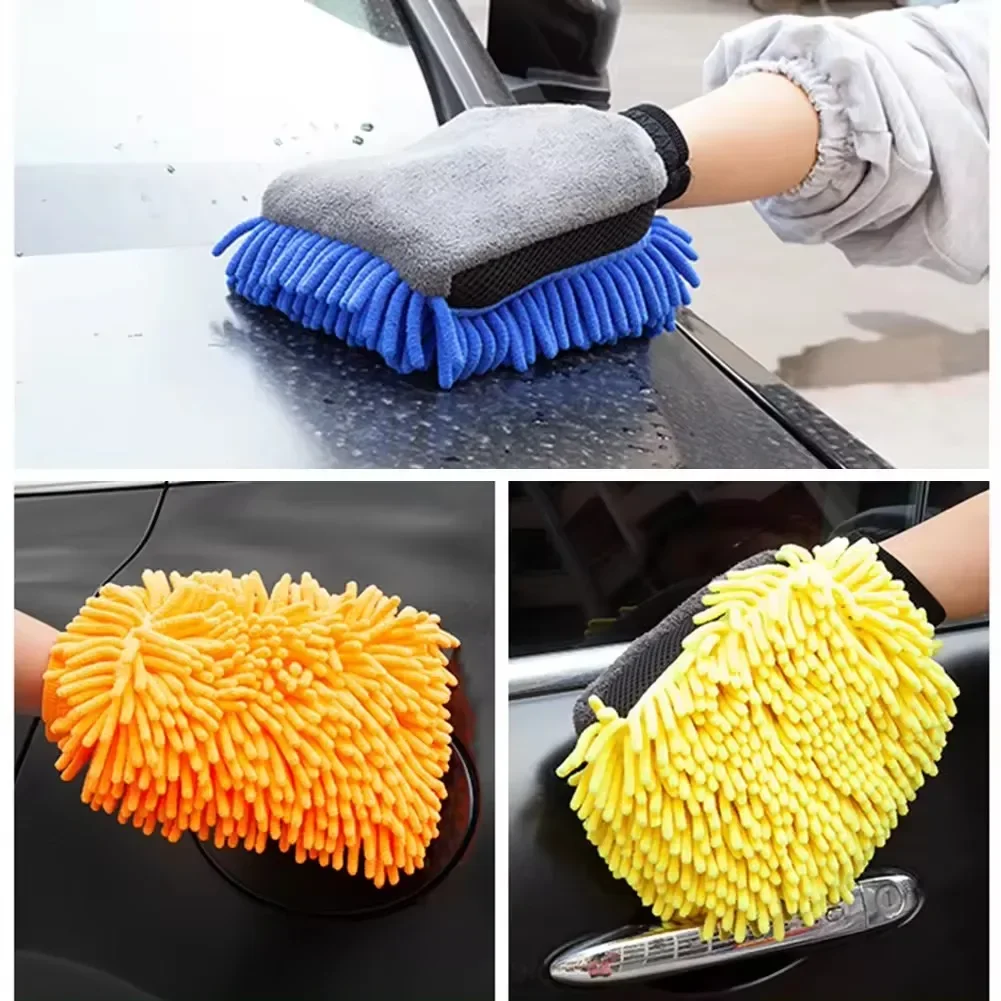 Microfiber Car Wash Gloves Chenille Waterproof Mitt Soft Mesh Back Double-faced Glove Mitt Wax Detailing Brush Car Cleaning Tool