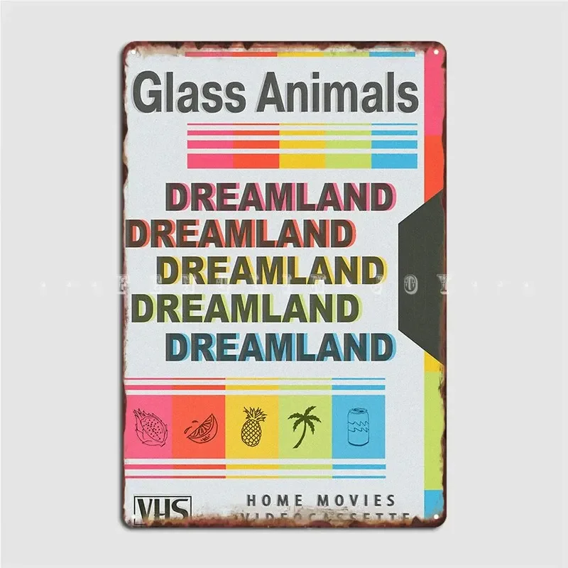 Dreamland Glass Animals Retro Vhs Light Poster Metal Plaque Wall Decor Classic Cinema Garage Cinema Tin Sign Poster