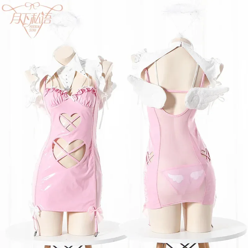 زي الملاك الأسود Huante Lingerin Pu Lady Suspender مشد ملابس داخلية نسائية جلدية بدلة للجسم ملابس داخلية مثيرة؛ 4.f'7;j,3'