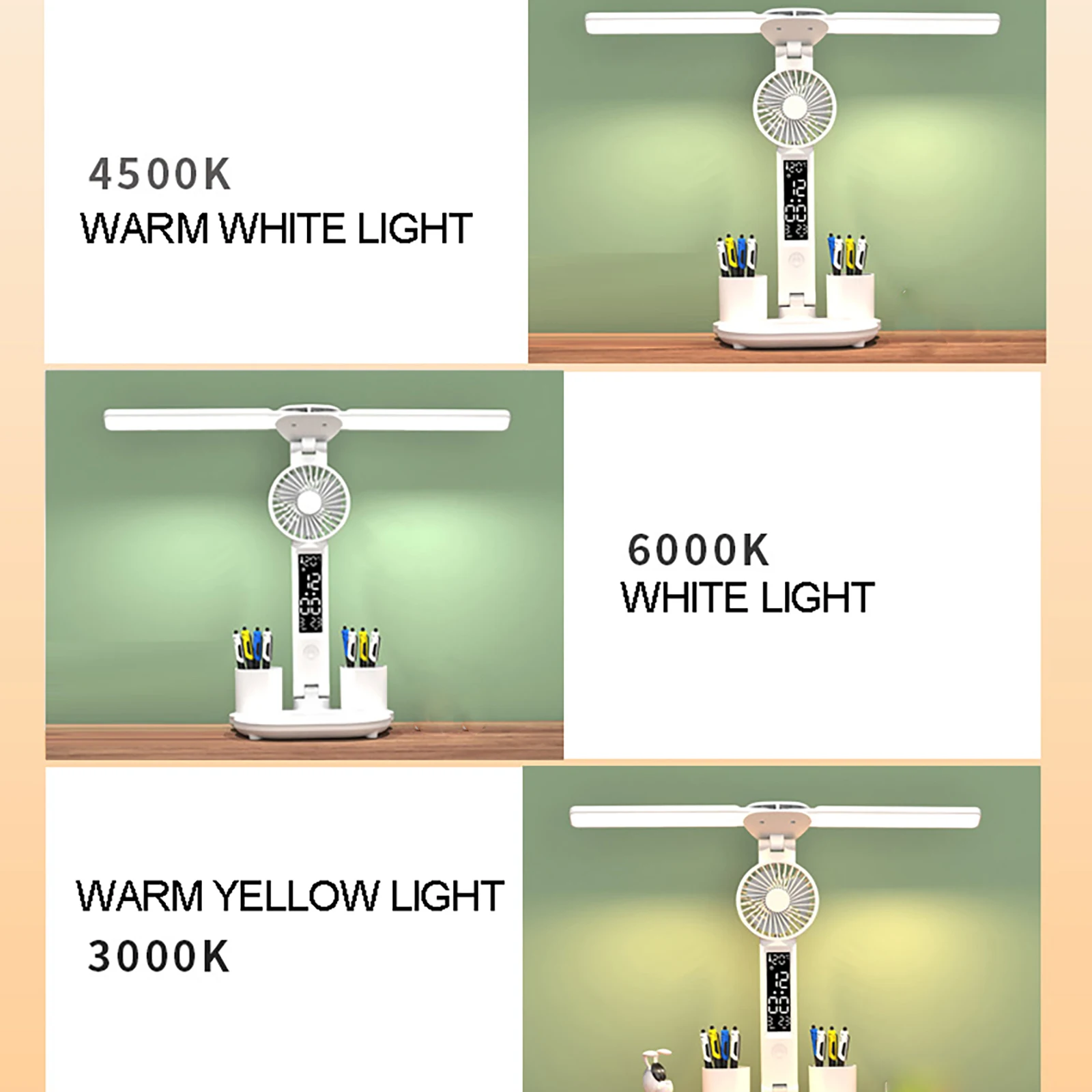 โคมไฟตั้งโต๊ะหรี่แสงได้แบบ USB โคมไฟโต๊ะเขียนหนังสือ LED แบบสัมผัสพับได้พร้อมปฏิทินนาฬิกาวัดอุณหภูมิไฟกลางคืนสำหรับไฟอ่านหนังสือ pelindung Mata
