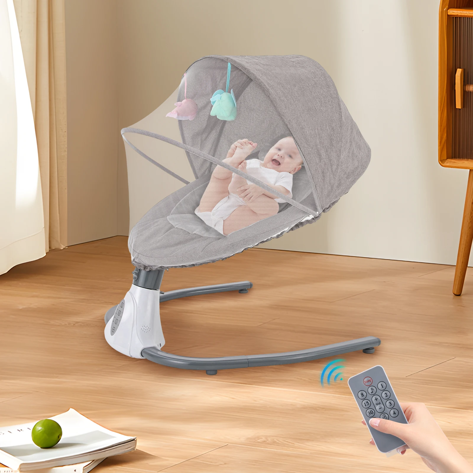 Baby Swing Electric with Music Bluetooth Baby Cradle 4-Unique U-shaped Movement Speeds Remote Control USB Grey 0-10month