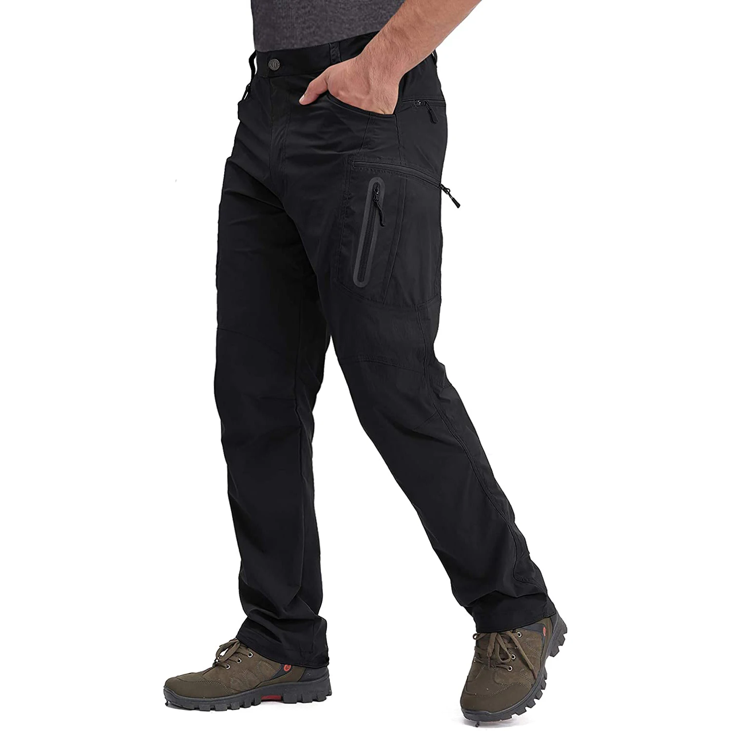 Men's Multi Pocket Cargo Pants Y2k Mens Tactical Fishing Lightweight Trousers Pants Outdoor Hiking Nylon Quick Dry Work Trousers