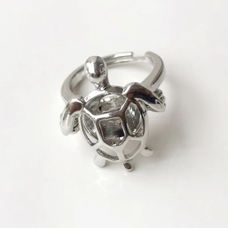 Lovely Cute DIY Can Open & Hold A Bead Sea Turtle Cage Ring Adjustable Size