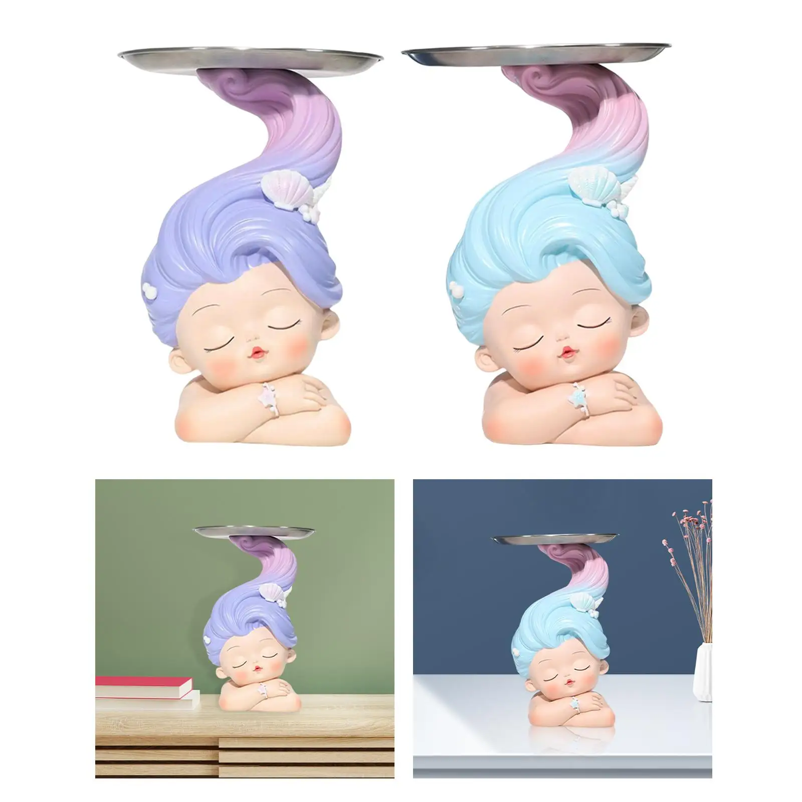girl Figurine Statue with Tray Child of The Sea Desktop Crafts Creative