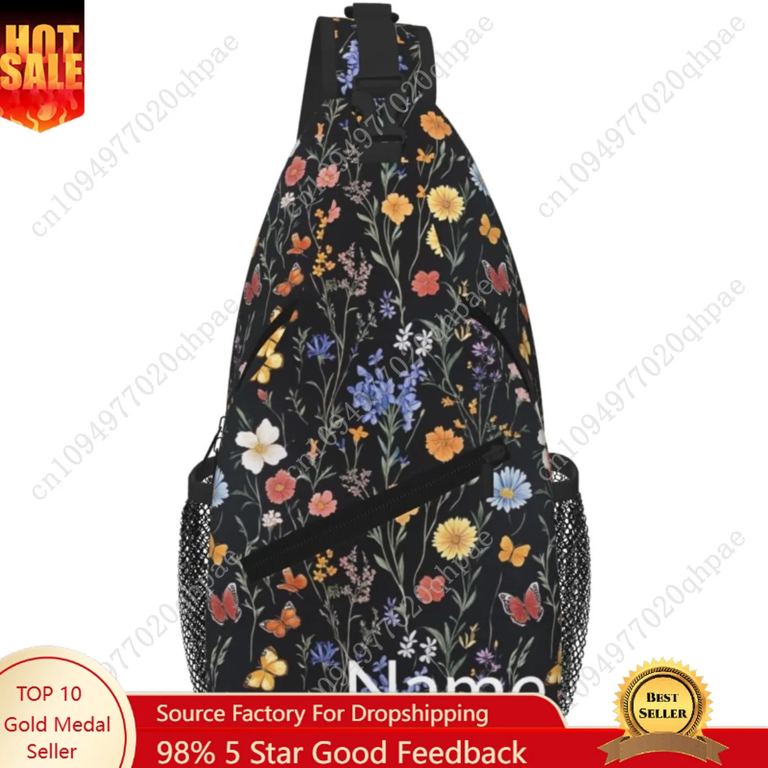 

SUPLUCHOM Custom Sling Bag With Name Vintage Botanical Flower Wildflower Personalized Hiking Daypack Customized Crossbody Should