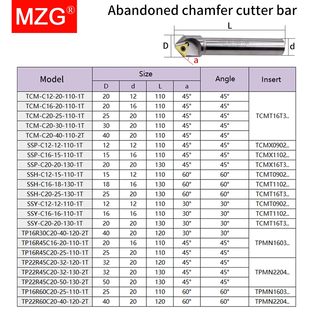 MZG TCM SSP SSH CNC Chamfering Toolholder Machining Center Discarded Positioning Inner Hole 30 45 60 Degrees