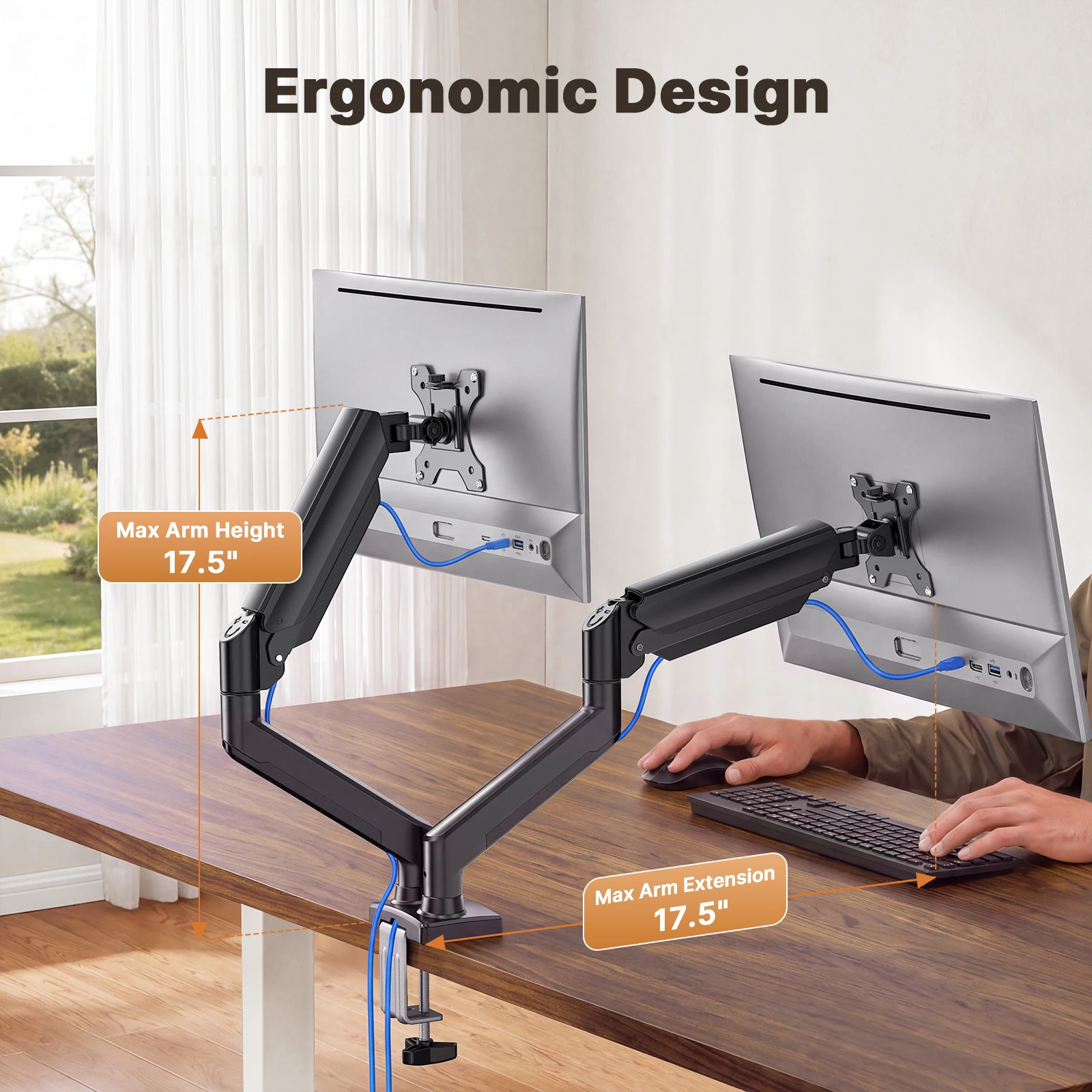 Single/Dual Monitor Stand up to 33 Inches Screen, Load-Bearing Max 22 lbs Each Arm, Adjustable Dual Monitor Mount, Sturdy Steel VESA Monitor Mount with Stable VESA 75x75 100x100mm