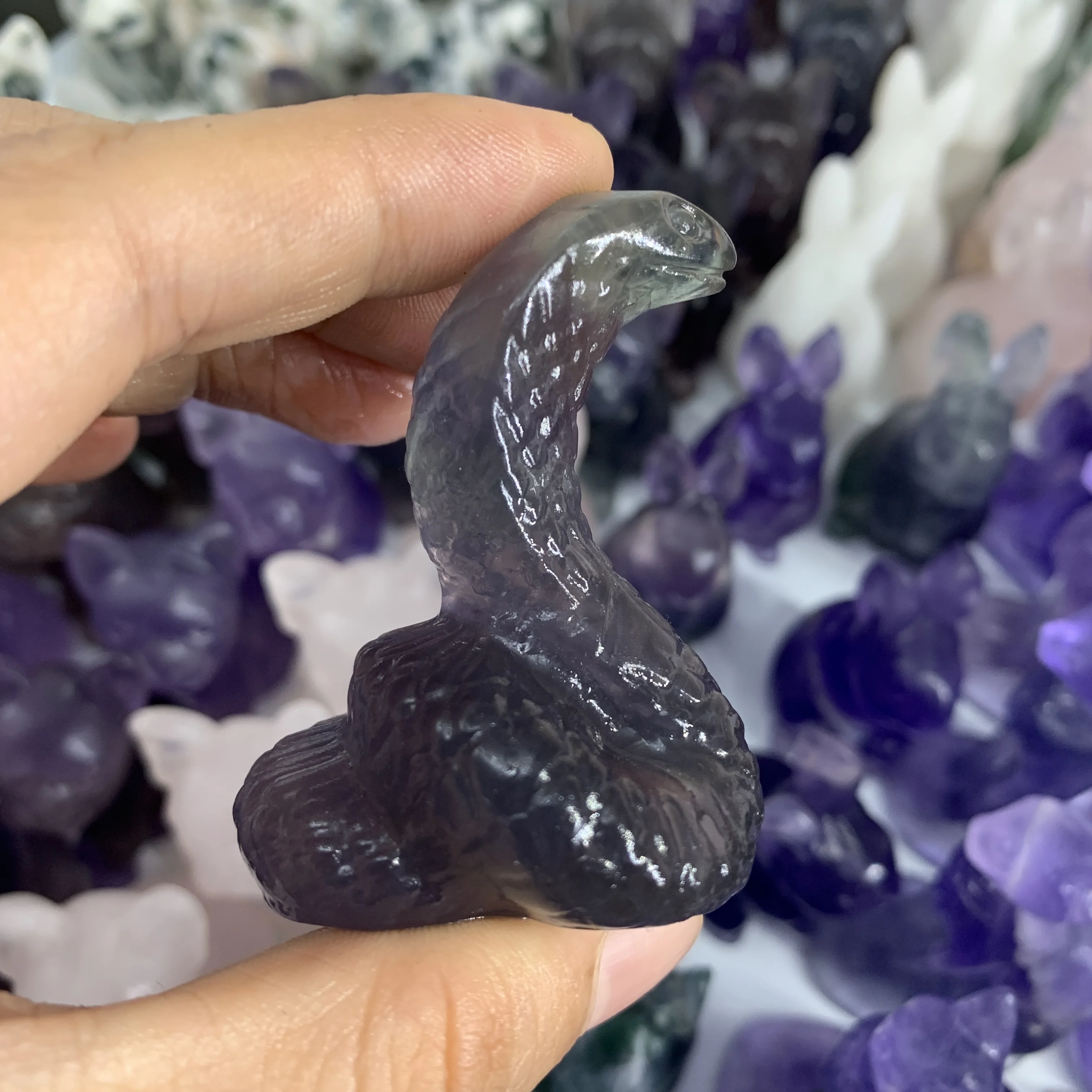 

Natural Gemstone crystal Animal Fluorite crystal carved snake figurine for decor