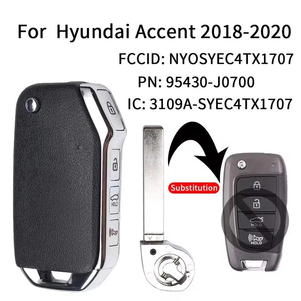 

Xuri для Hyundai Accent 2018-2020 Сменный откидной дистанционный ключ PN: 95430-J0700 FCCID: NYOSYEC4TX1707 IC: 3109A-SYEC4TX1707