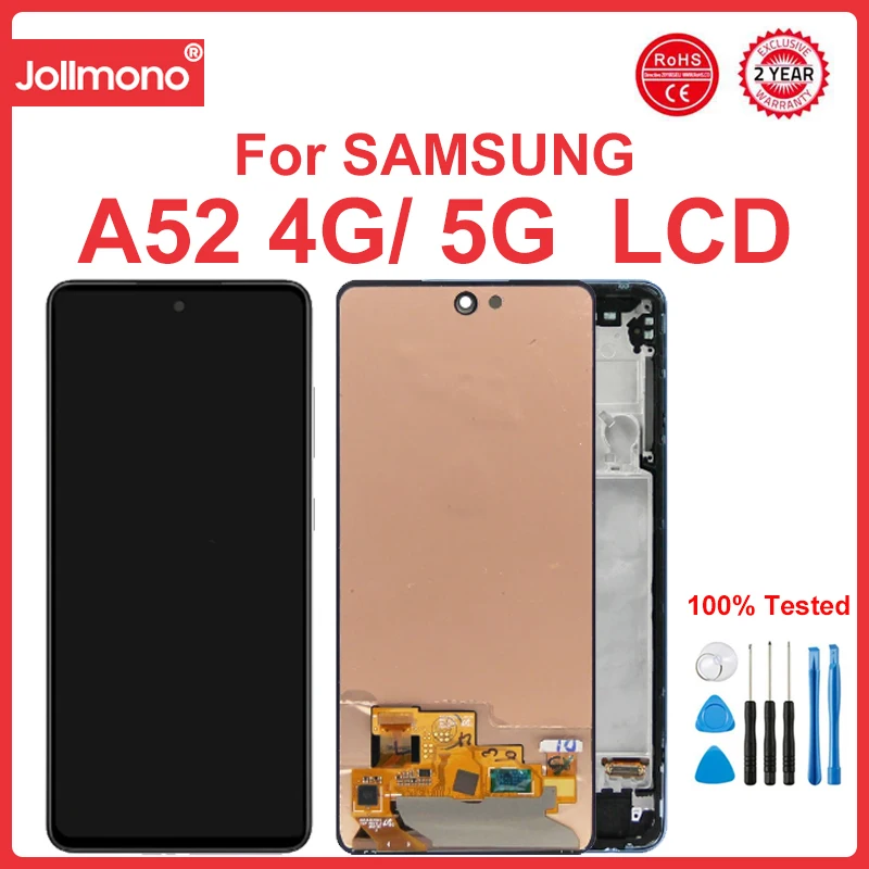 

AMOLED Screen for Samsung Galaxy A52 A525 A525F Lcd Dispay Digital Touch Screen with Frame for Samsung Galaxy A52 5G A526 A526B