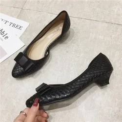 Pumps Women Shoes 2024 Spring Autumn New Pointed Knitted Single Shoes Side Air Low Heels Bow Work Shoes Women's Large Small Heel